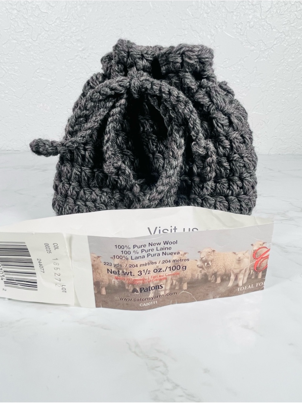 Gray Crochet Drawstring Bag - Picture 9 of 11